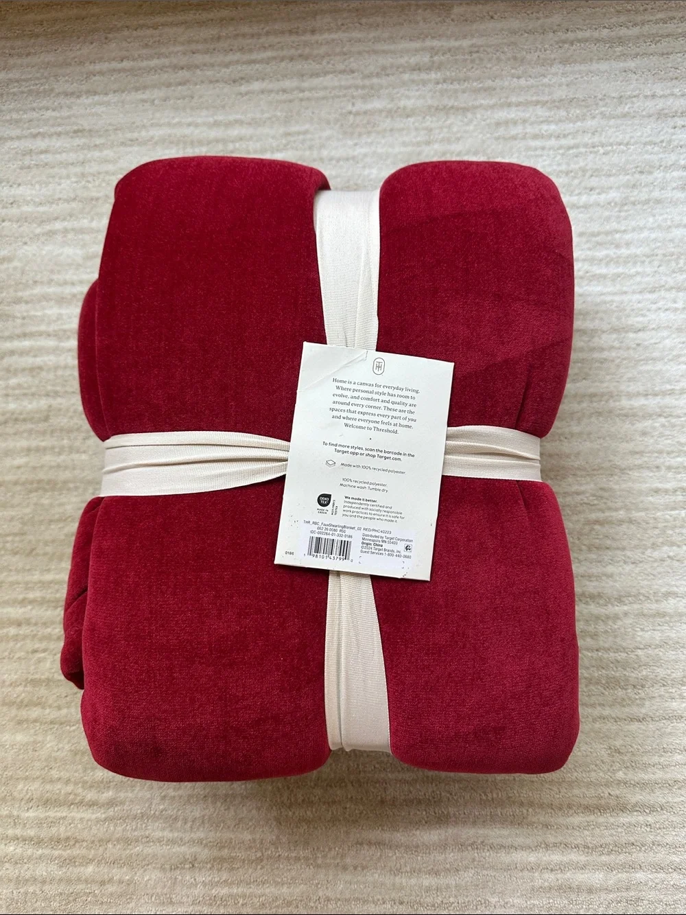 Threshold Chenille & Faux Shearling Blanket Reverse Plush Red Full Queen 90”x92”